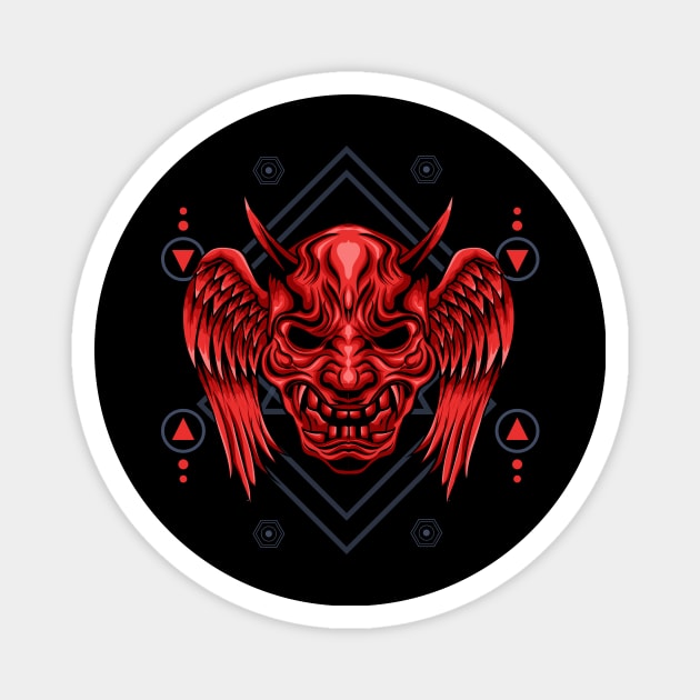 Winged Oni Mask Sacred Geometry Magnet by Marciano Graphic